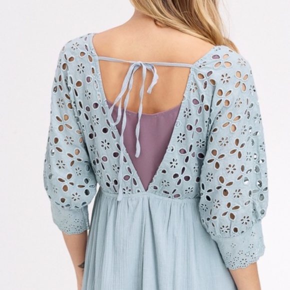 #15 Boho Embroidered Eyelet Puff Sleeve Dress - Picture 2 of 2